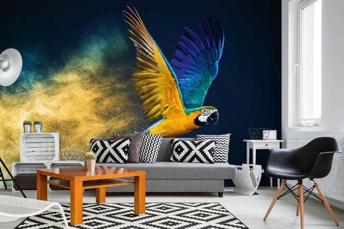 Vlies Fototapete - Fliegender Ara-Papagei 375 x 250 cm